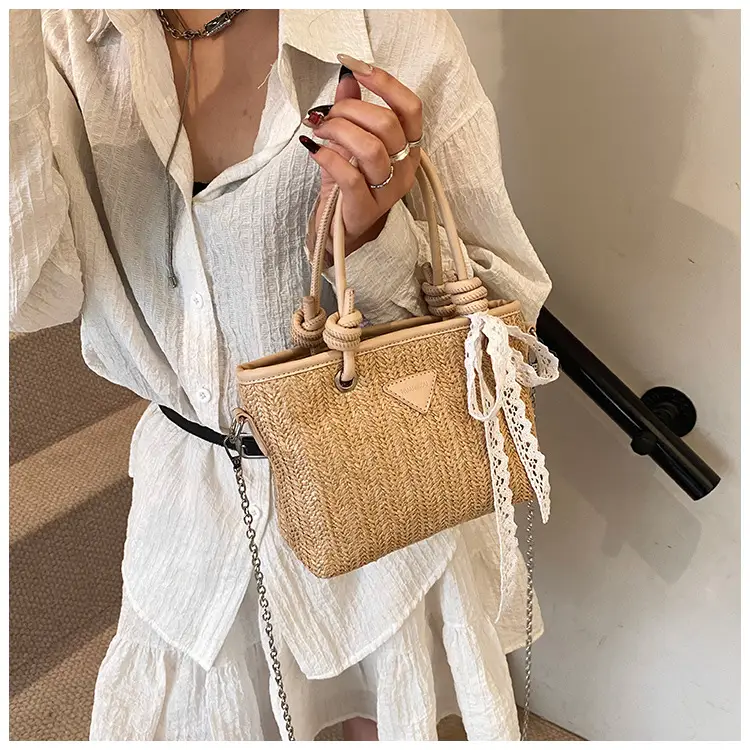 Straw Handbag with Lace Bow for Women — feature 25