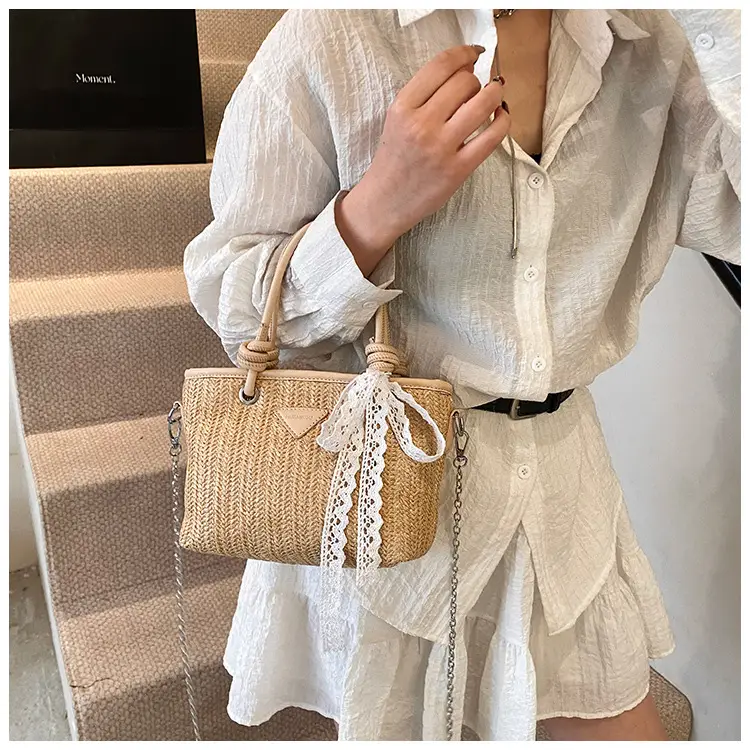 Straw Handbag with Lace Bow for Women — feature 26