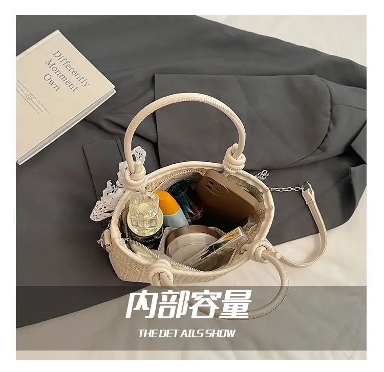 Straw Handbag with Lace Bow for Women — feature 4