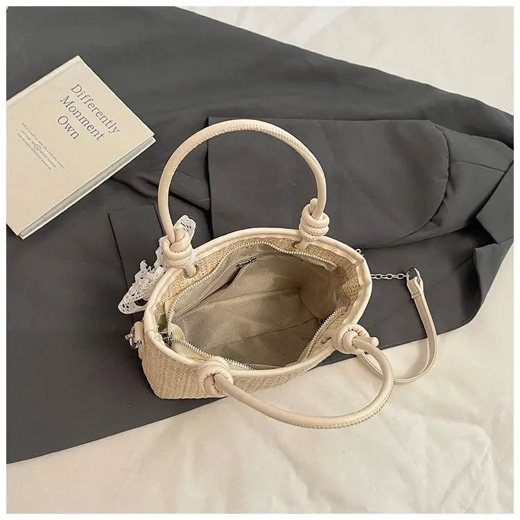 Straw Handbag with Lace Bow for Women — feature 5