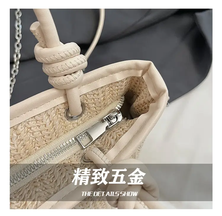 Straw Handbag with Lace Bow for Women — feature 6