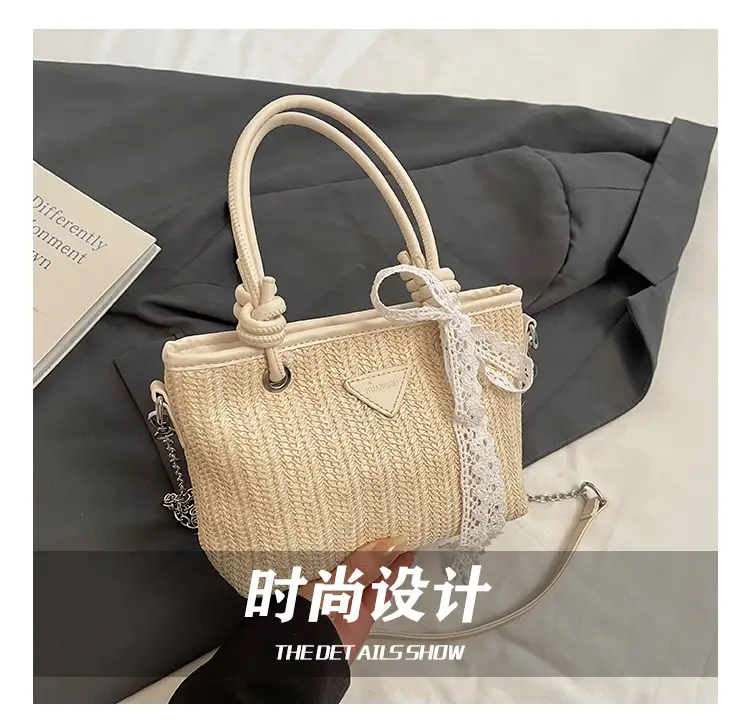 Straw Handbag with Lace Bow for Women — feature 7