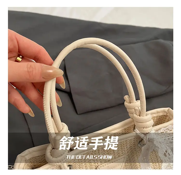 Straw Handbag with Lace Bow for Women — feature 8