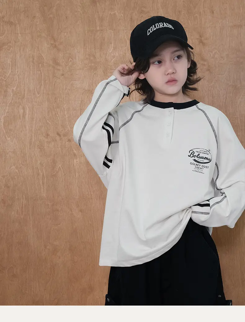 Boys Long Sleeve T-Shirt White 2026 Autumn Base — feature 12
