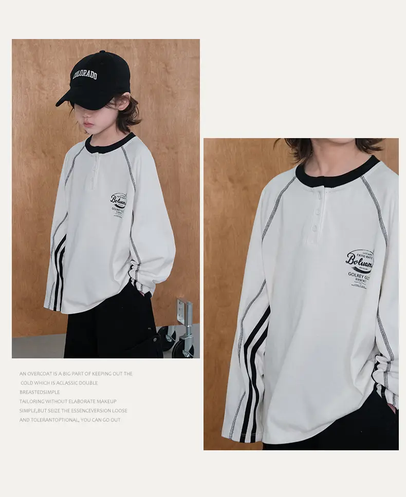 Boys Long Sleeve T-Shirt White 2026 Autumn Base — feature 7