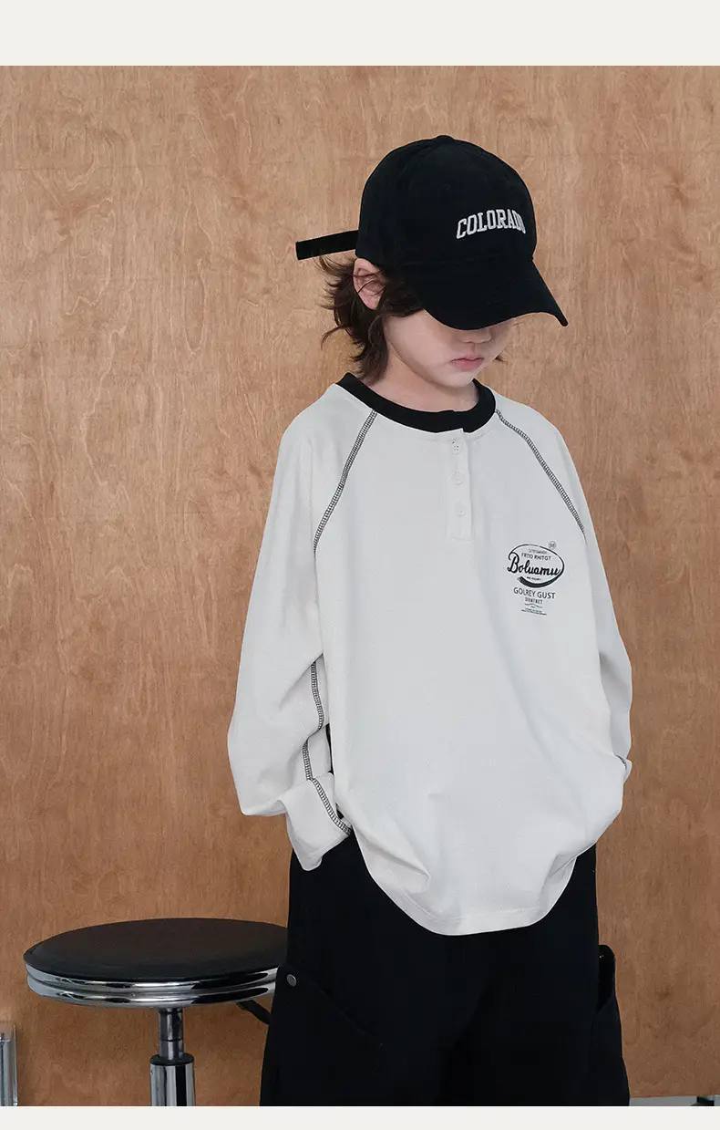 Boys Long Sleeve T-Shirt White 2026 Autumn Base — feature 9
