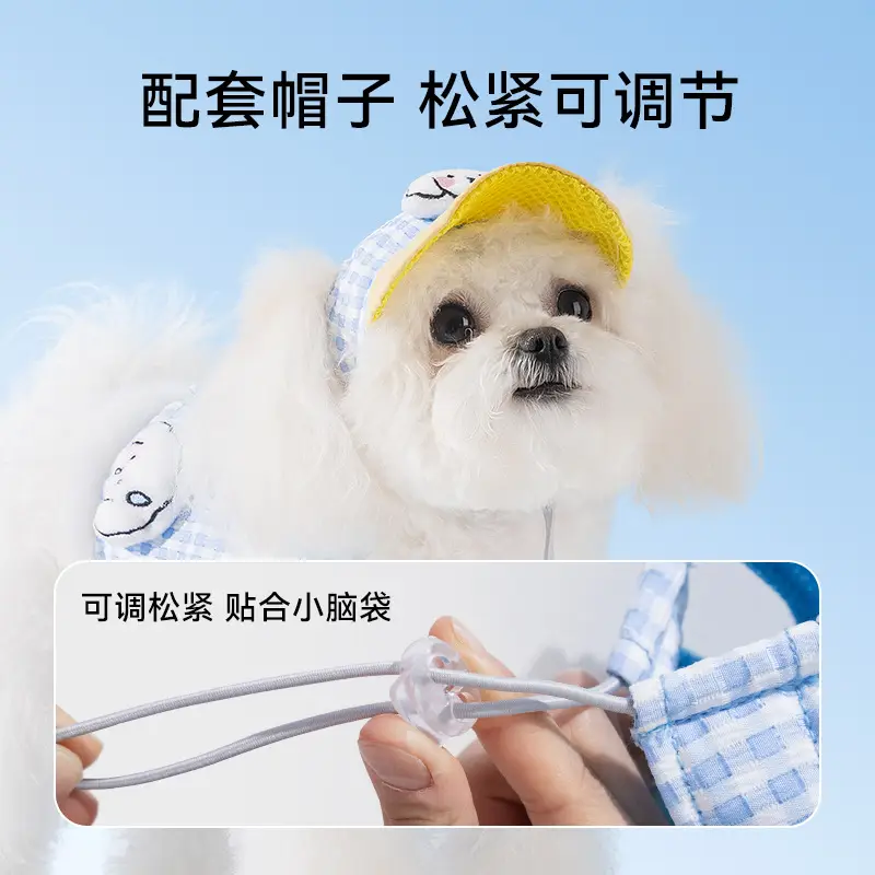 Pet Dog Cat Hat Blue Checkered Sun-Shading Anti-Dew Ear