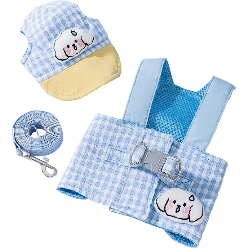 Pet Dog Cat Hat Blue Checkered Sun-Shading Anti-Dew Ear