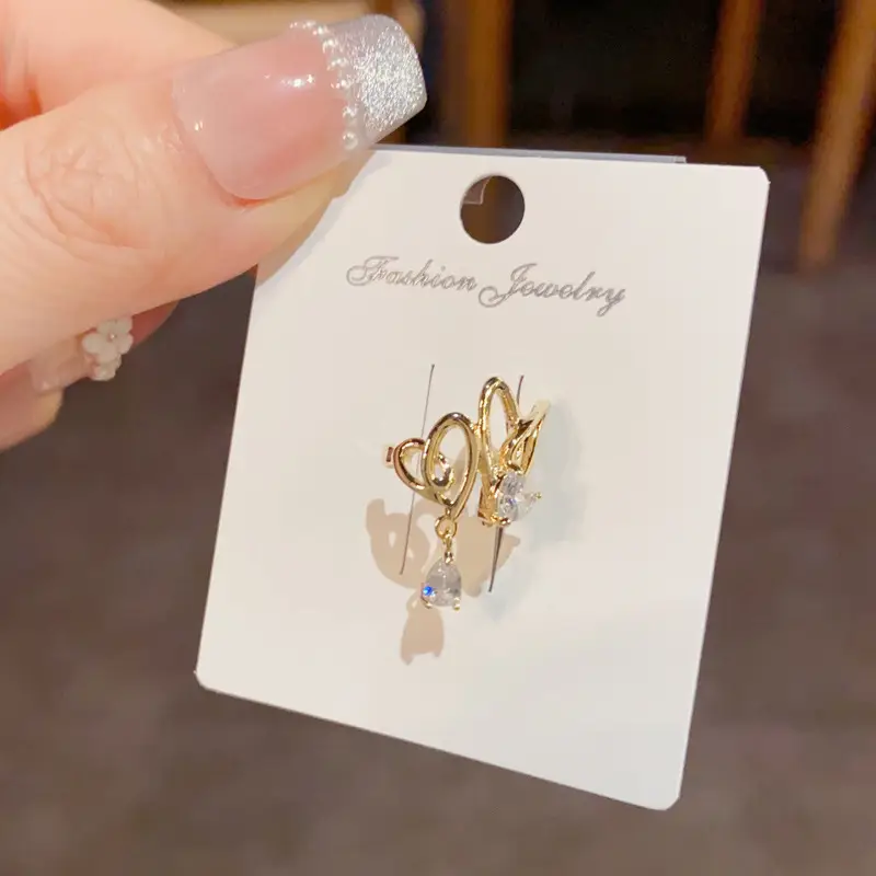 Women's Heart Shape Water Drop Earrings Gold Plated - Image 5