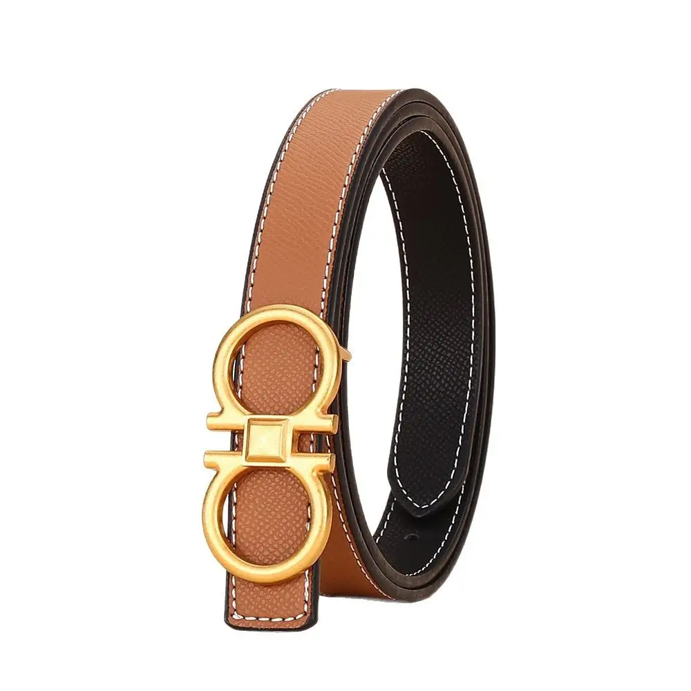 Cross-Border Women's Leather Belt with Gold Buckle