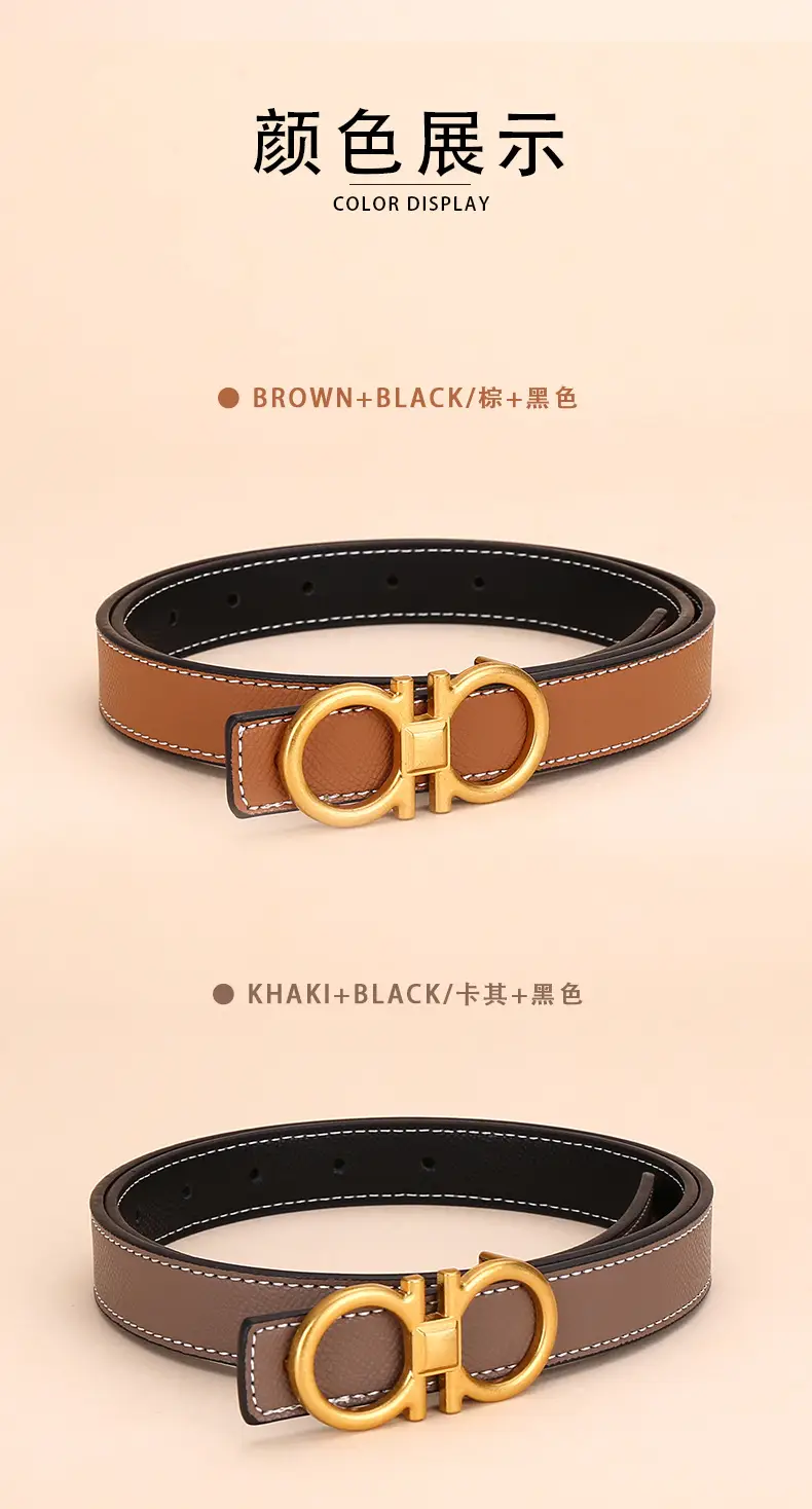 Cross-Border Women's Leather Belt with Gold Buckle — feature 10
