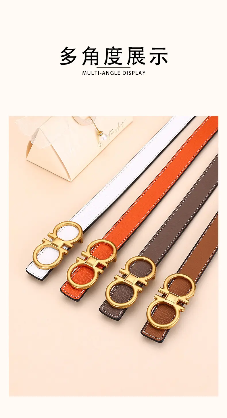Cross-Border Women's Leather Belt with Gold Buckle — feature 12
