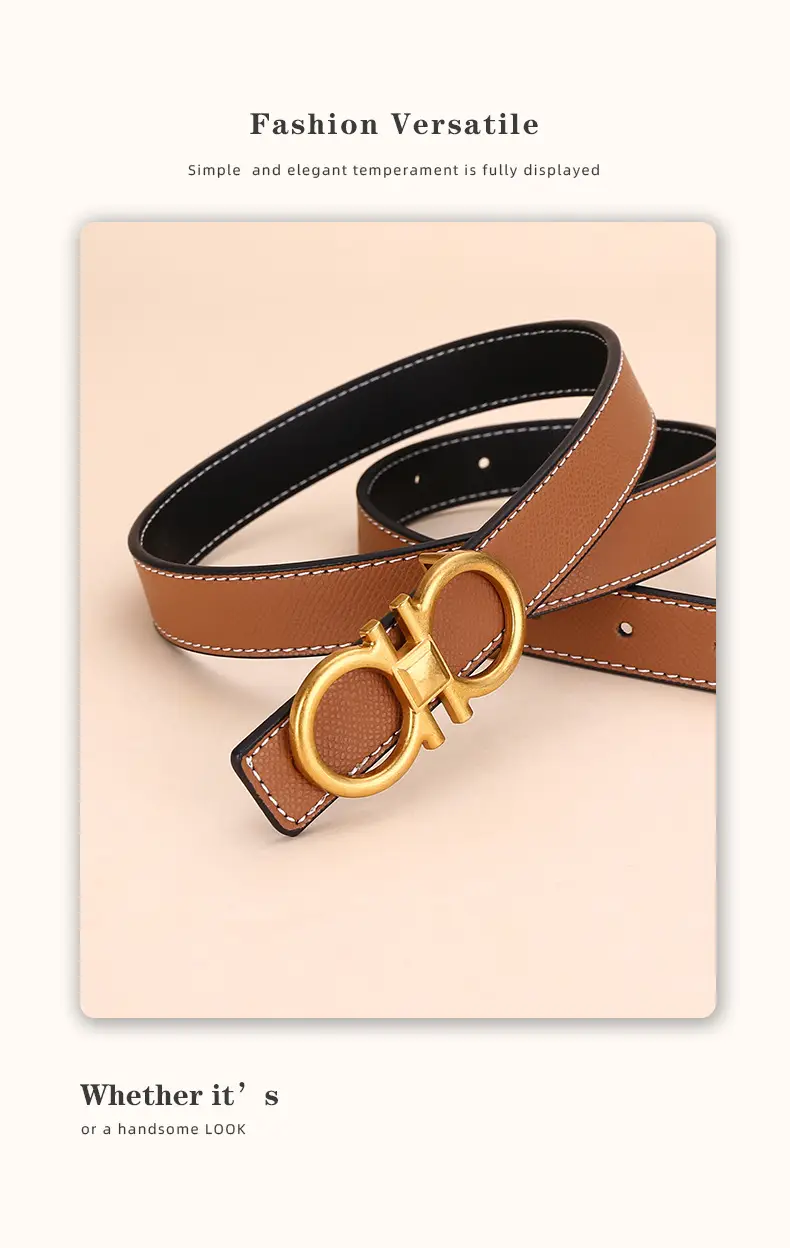 Cross-Border Women's Leather Belt with Gold Buckle — feature 13