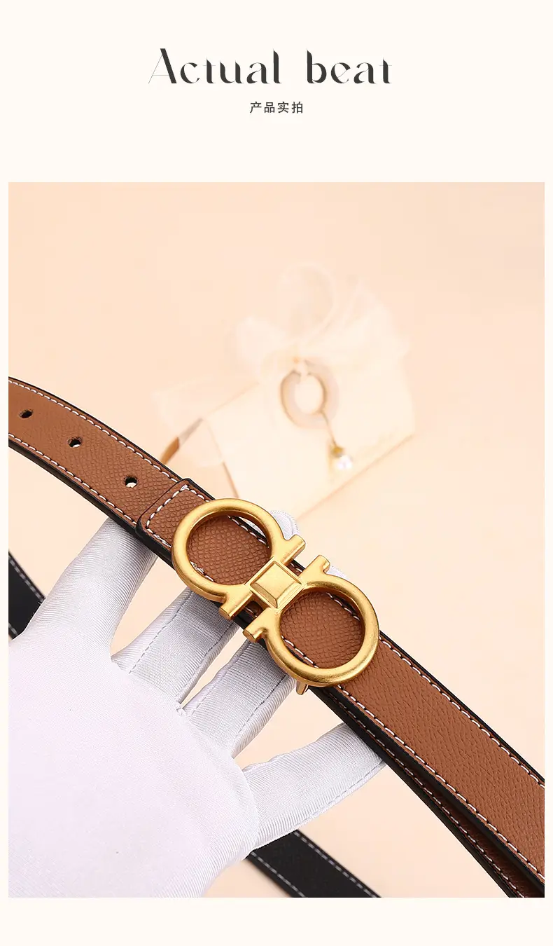 Cross-Border Women's Leather Belt with Gold Buckle — feature 14