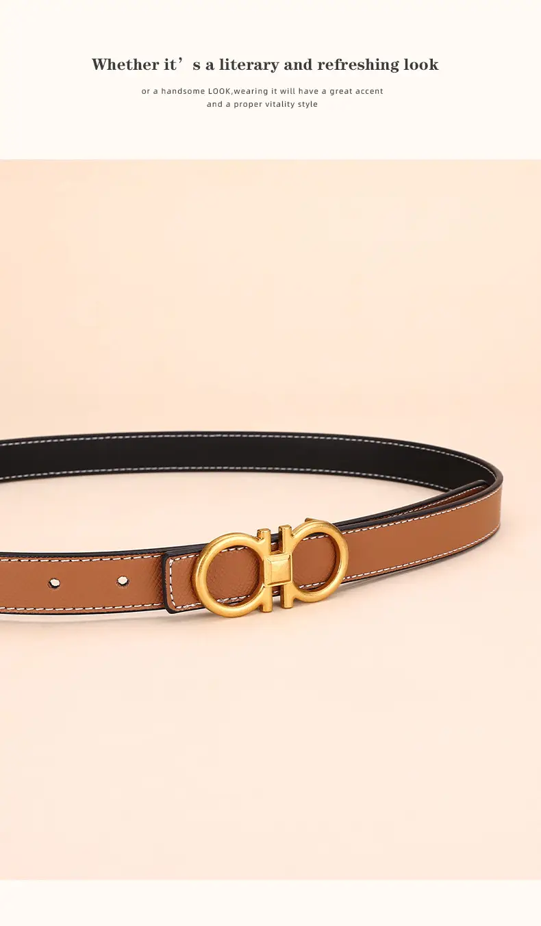 Cross-Border Women's Leather Belt with Gold Buckle — feature 15