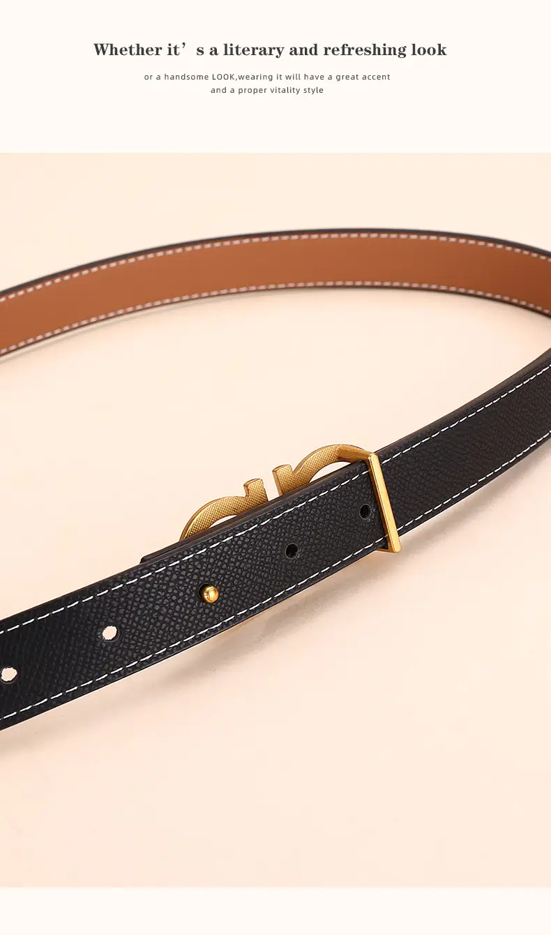 Cross-Border Women's Leather Belt with Gold Buckle — feature 16