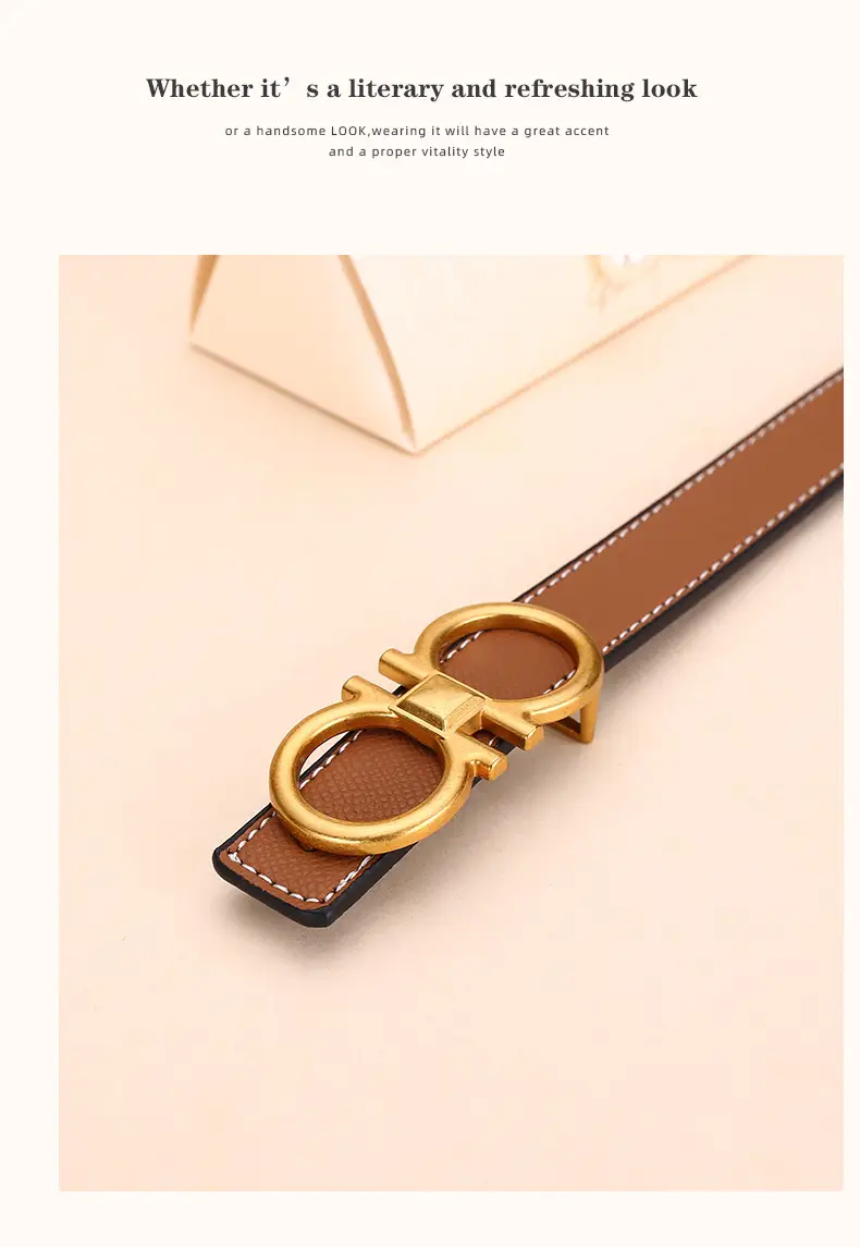 Cross-Border Women's Leather Belt with Gold Buckle — feature 17