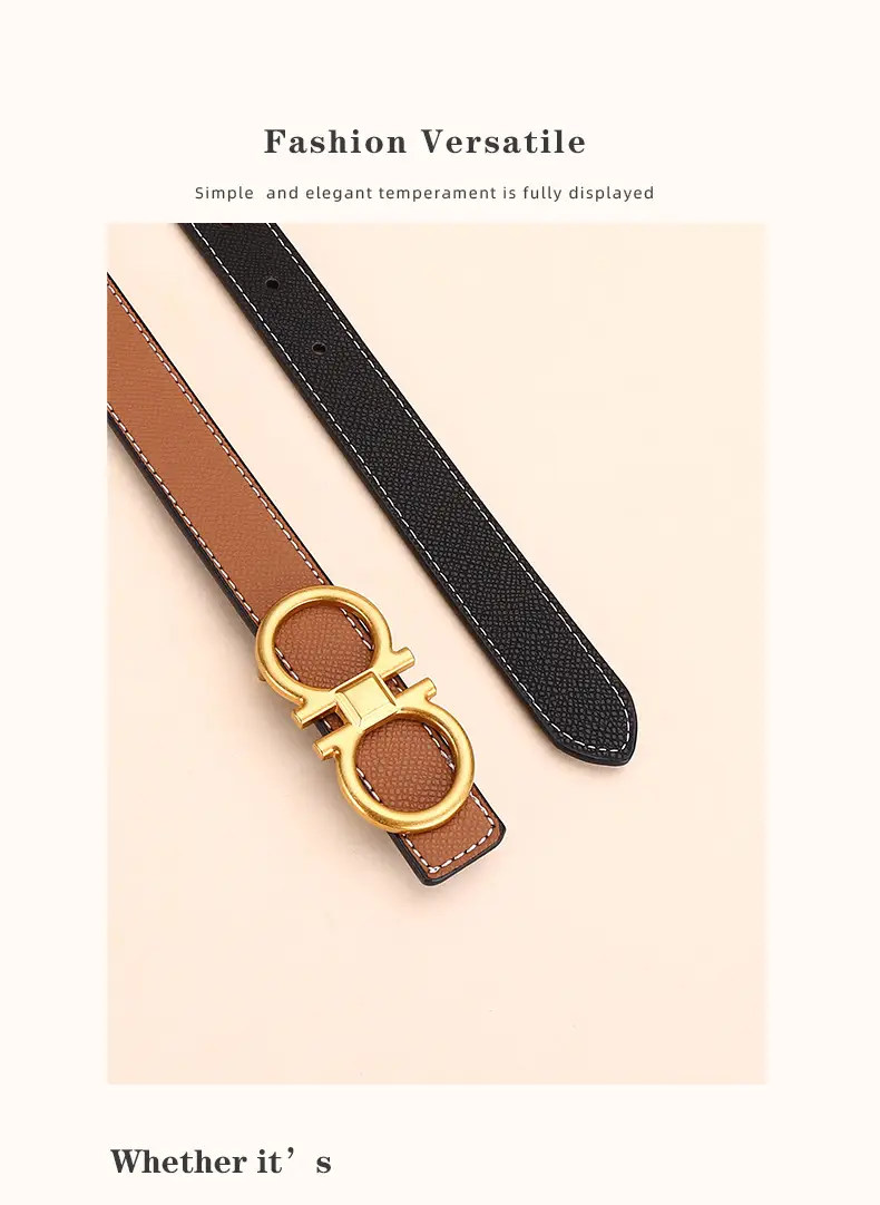 Cross-Border Women's Leather Belt with Gold Buckle — feature 19
