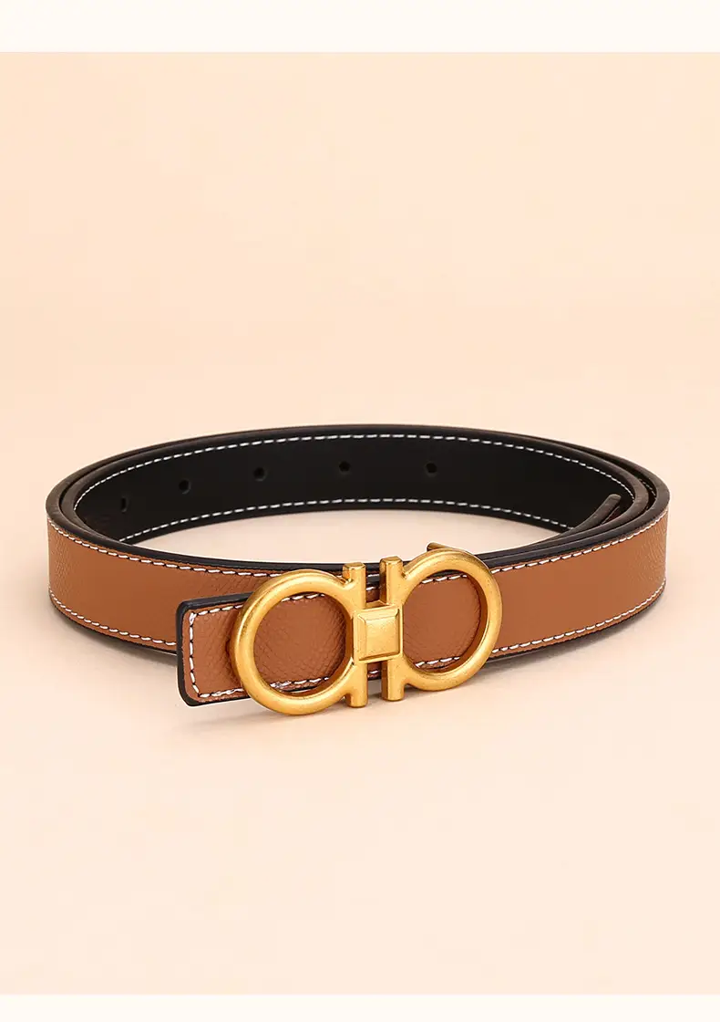 Cross-Border Women's Leather Belt with Gold Buckle — feature 21