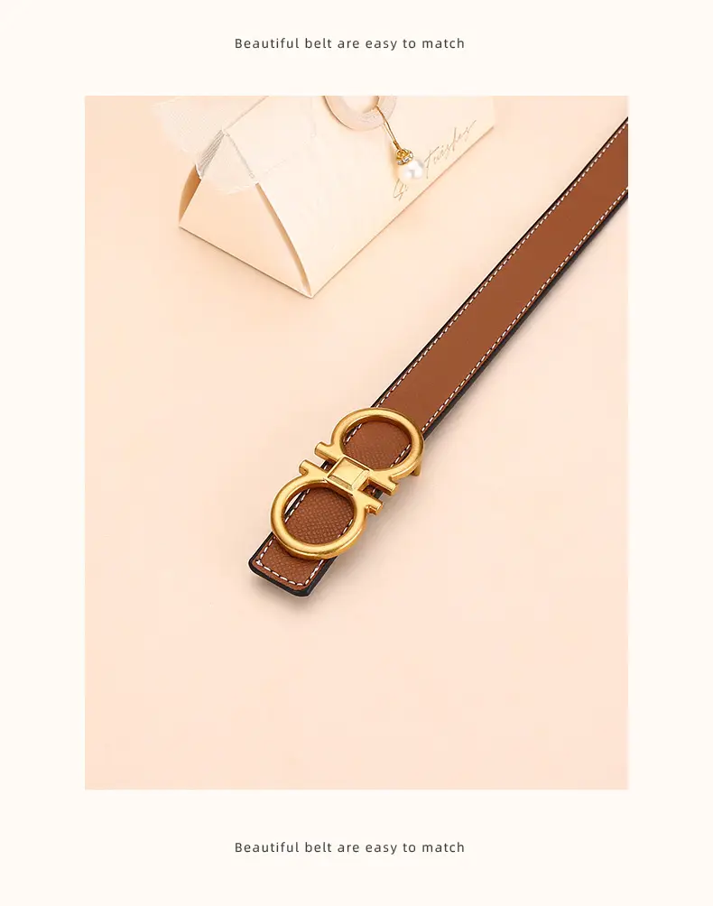 Cross-Border Women's Leather Belt with Gold Buckle — feature 22
