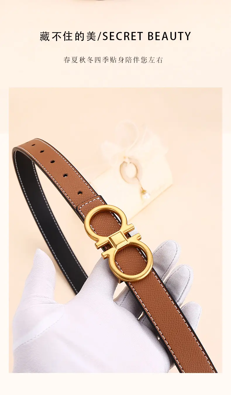 Cross-Border Women's Leather Belt with Gold Buckle — feature 3