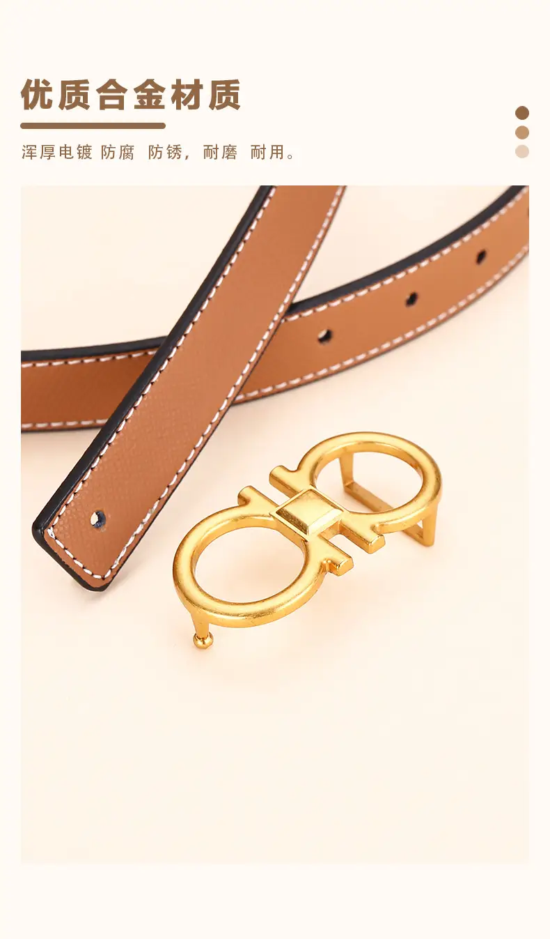 Cross-Border Women's Leather Belt with Gold Buckle — feature 6