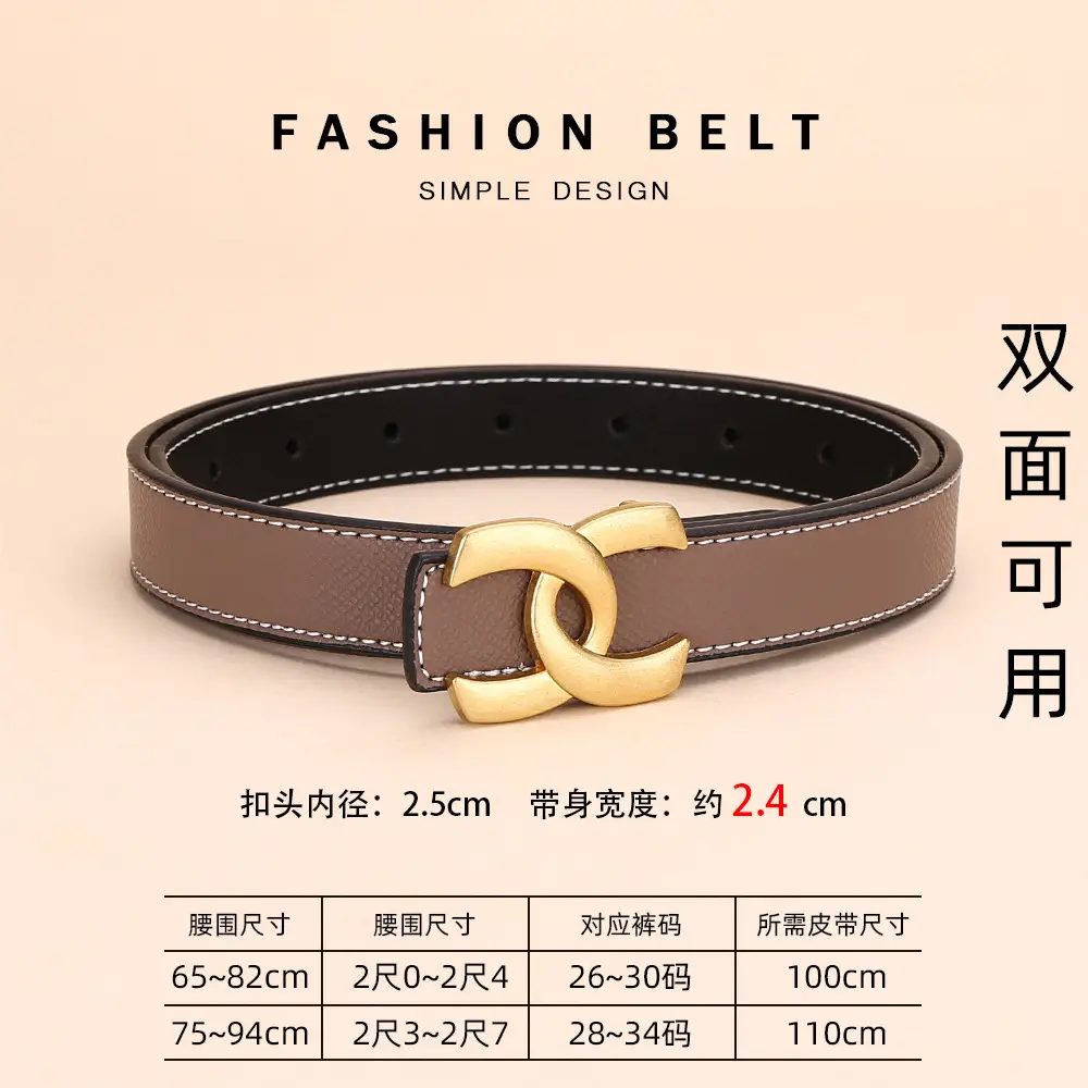 Cross-Border Women's Leather Belt with Gold Buckle