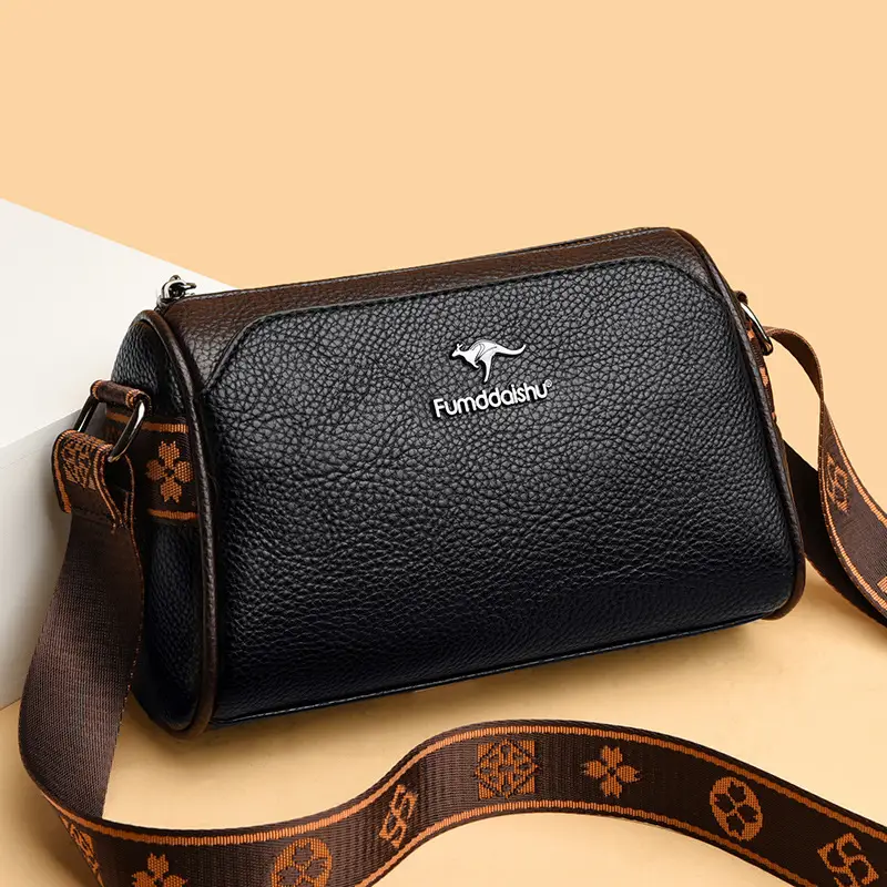 2025 Women's Black PU Leather Shoulder Bag with LV Print Strap - Image 4