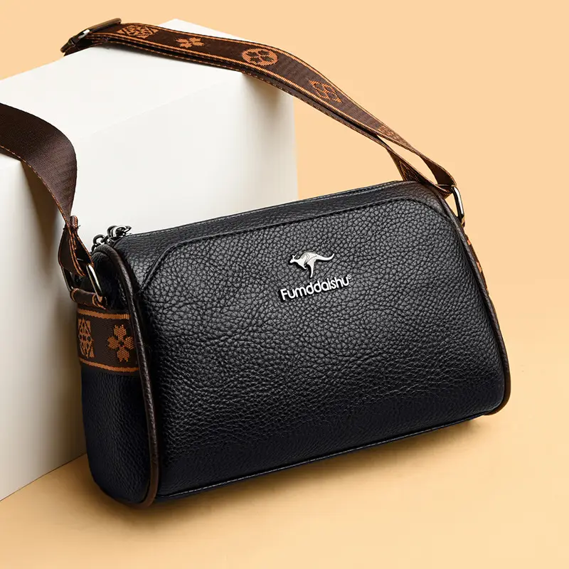 2025 Women's Black PU Leather Shoulder Bag with LV Print Strap - Image 7