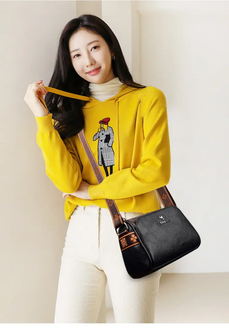 2025 Women's Black PU Leather Shoulder Bag with LV Print Strap — feature 10