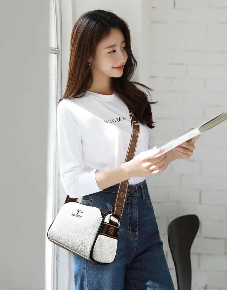 2025 Women's Black PU Leather Shoulder Bag with LV Print Strap — feature 11