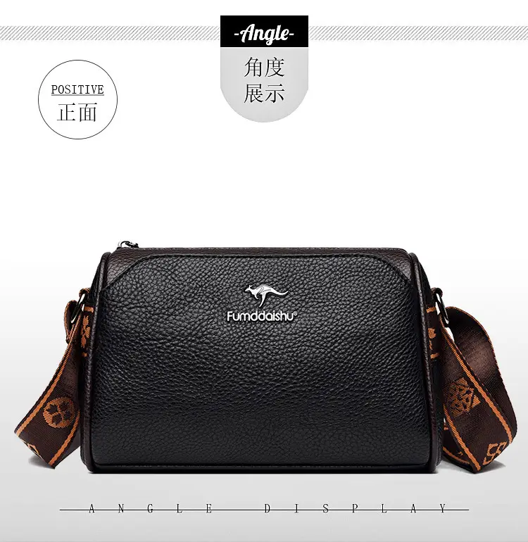 2025 Women's Black PU Leather Shoulder Bag with LV Print Strap — feature 14