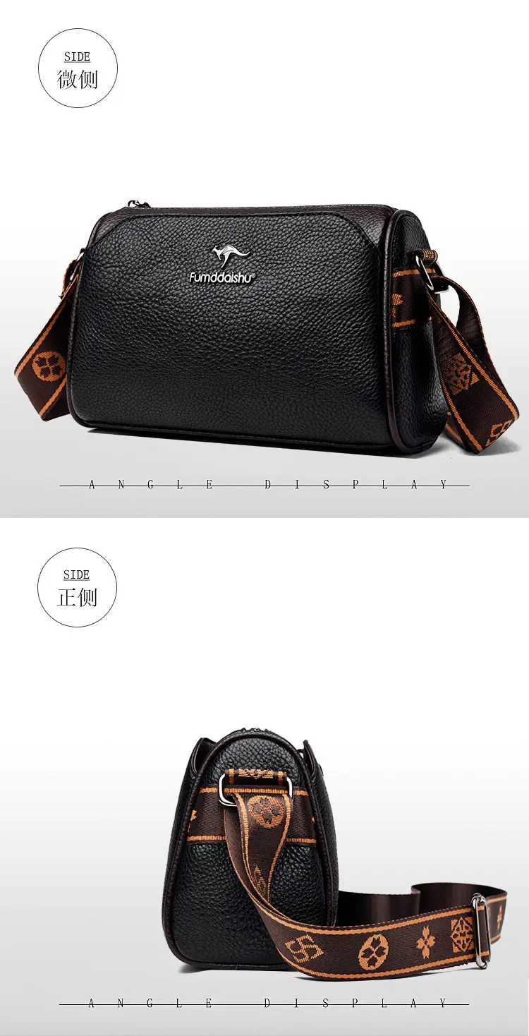 2025 Women's Black PU Leather Shoulder Bag with LV Print Strap — feature 15