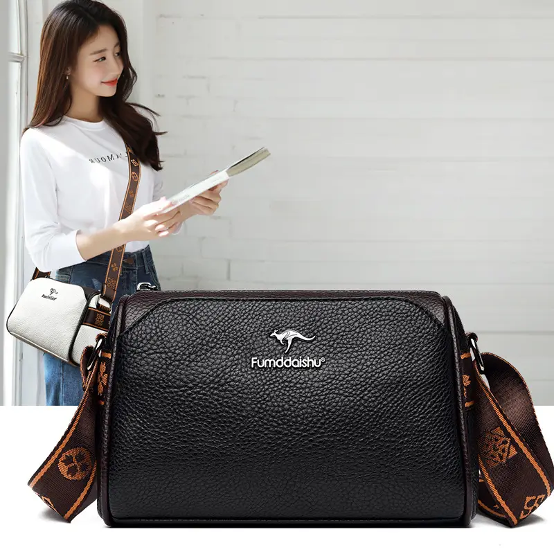 2025 Women's Black PU Leather Shoulder Bag with LV Print Strap — feature 21
