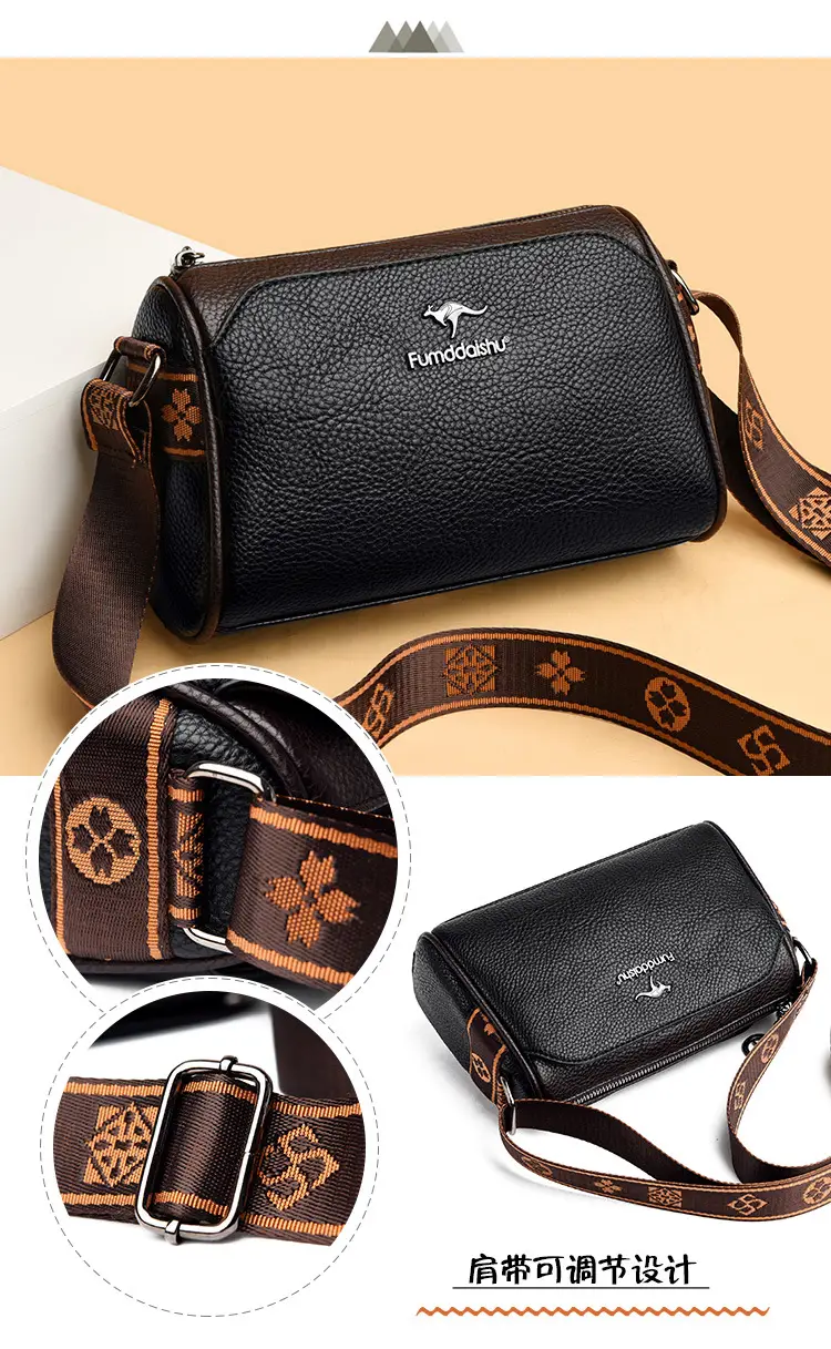 2025 Women's Black PU Leather Shoulder Bag with LV Print Strap — feature 4