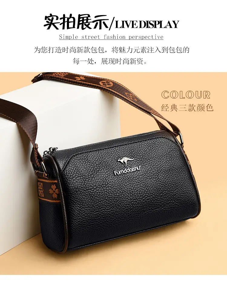 2025 Women's Black PU Leather Shoulder Bag with LV Print Strap — feature 6