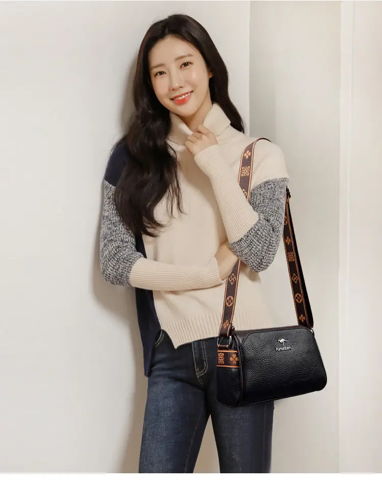 2025 Women's Black PU Leather Shoulder Bag with LV Print Strap — feature 8