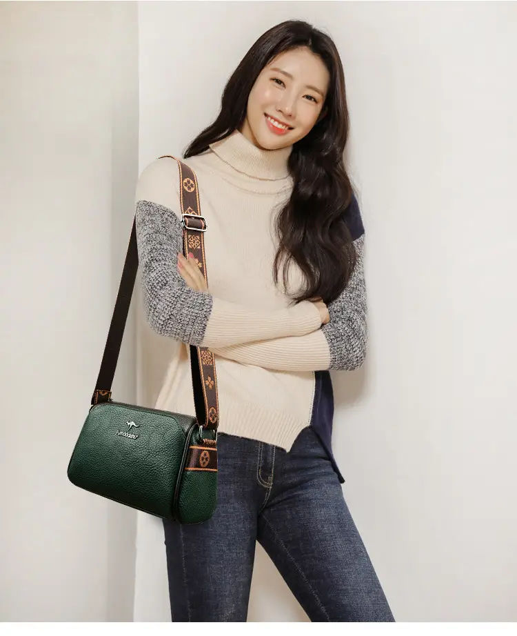 2025 Women's Black PU Leather Shoulder Bag with LV Print Strap — feature 9