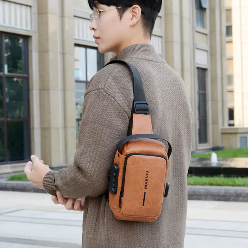 Men's Multi-Use Crossbody Bag Brown Leather Casual Sports Bag