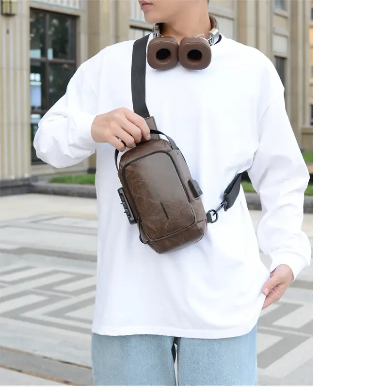 Men's Multi-Use Crossbody Bag Brown Leather Casual Sports Bag — feature 12
