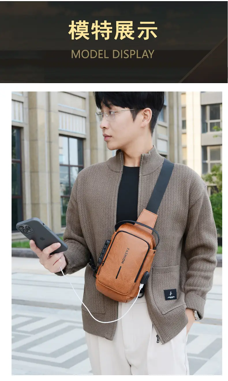 Men's Multi-Use Crossbody Bag Brown Leather Casual Sports Bag — feature 5