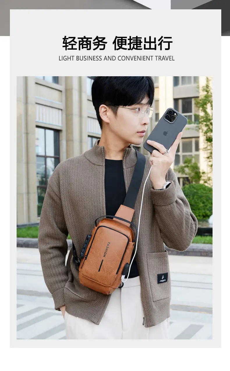 Men's Multi-Use Crossbody Bag Brown Leather Casual Sports Bag — feature 6