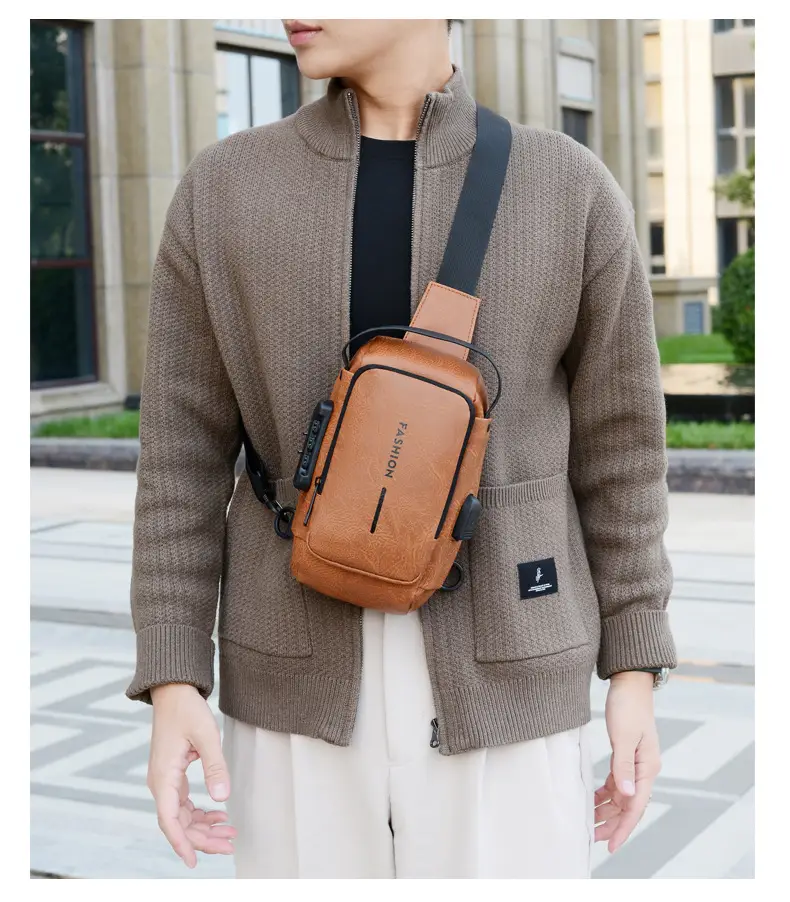 Men's Multi-Use Crossbody Bag Brown Leather Casual Sports Bag — feature 8