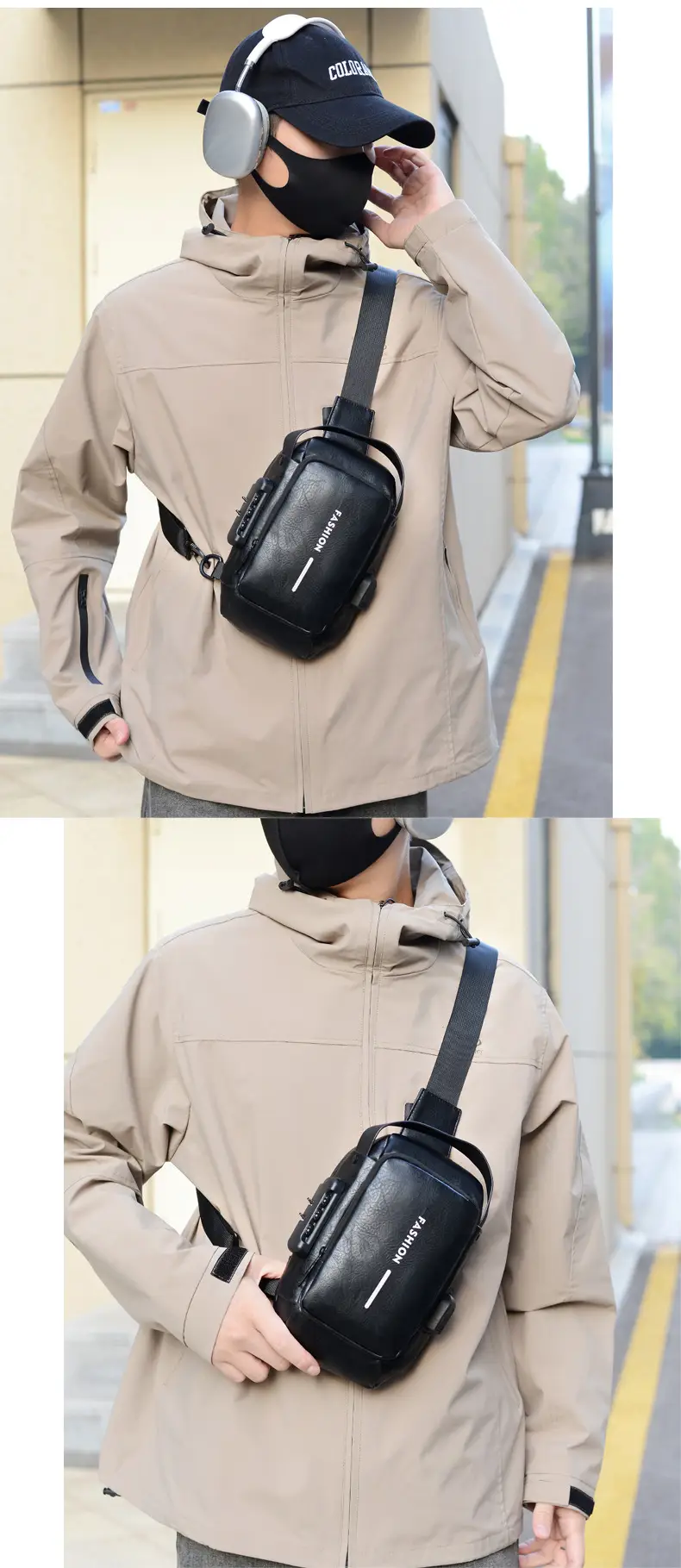 Men's Multi-Use Crossbody Bag Brown Leather Casual Sports Bag — feature 9