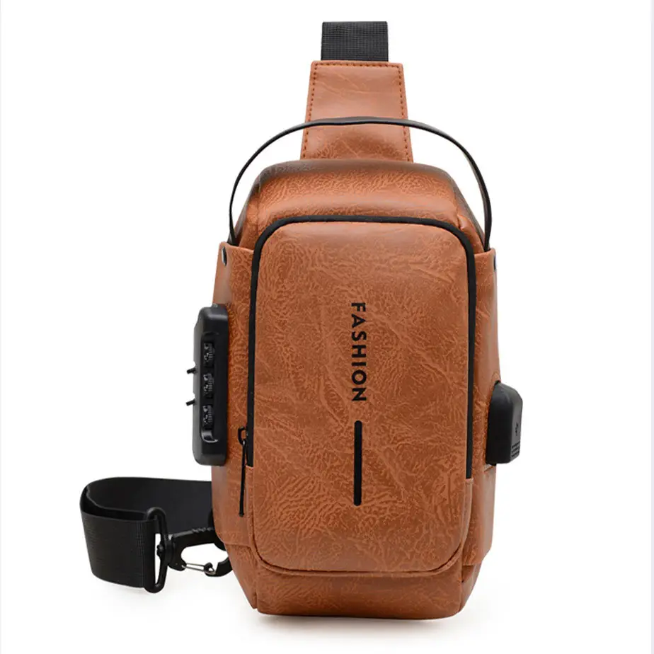 Men's Multi-Use Crossbody Bag Brown Leather Casual Sports Bag