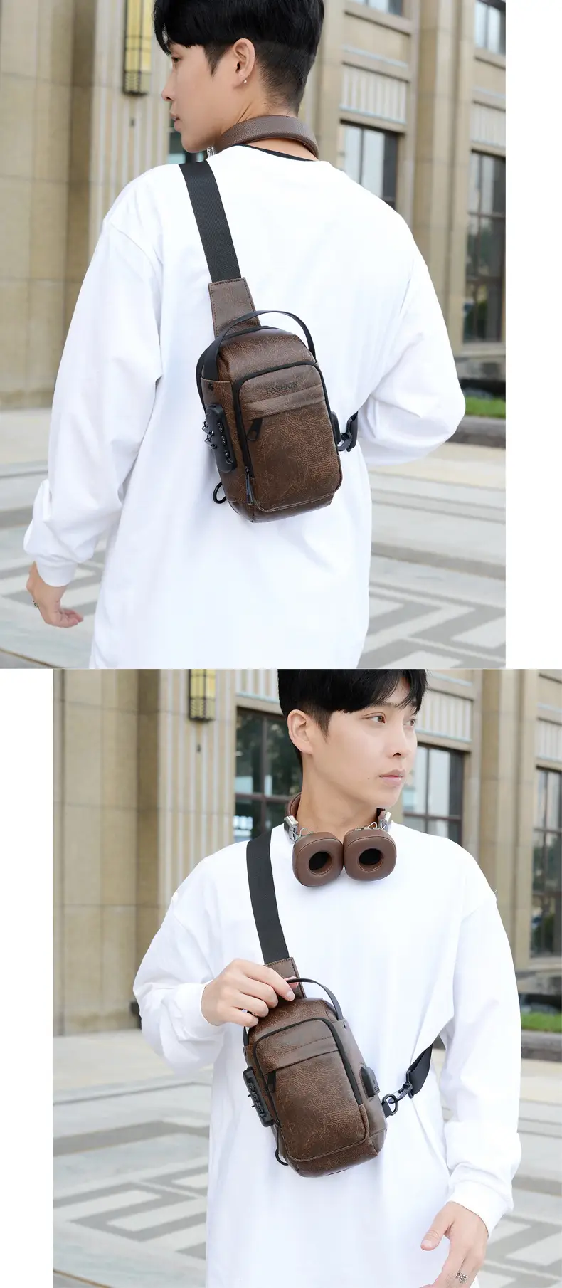 Men's Fashion Multi-Color Chest Bag Messenger Shoulder Backpack — feature 13