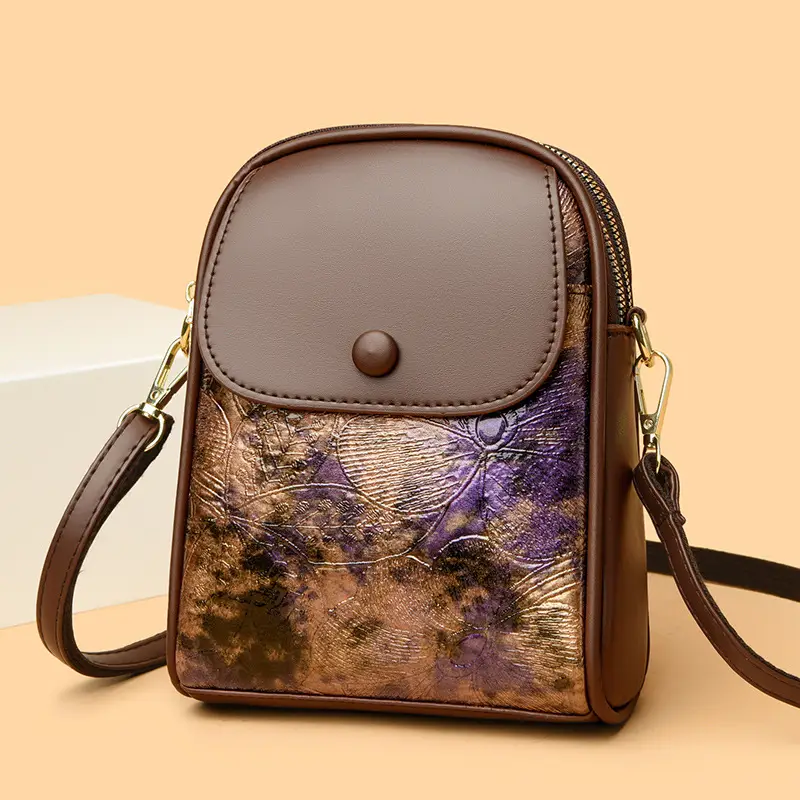 Women's Brown Leaf Print Shoulder Crossbody Bag