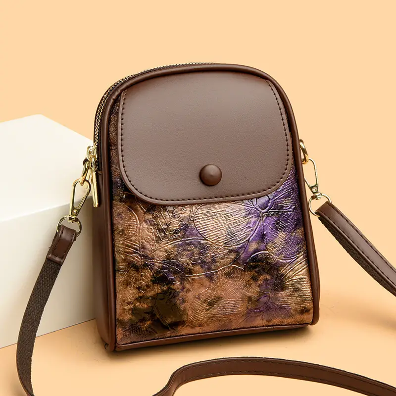 Women's Brown Leaf Print Shoulder Crossbody Bag