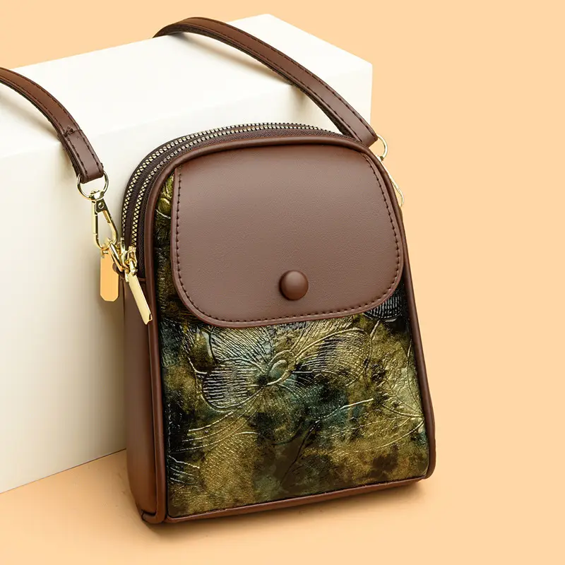 Women's Brown Leaf Print Shoulder Crossbody Bag
