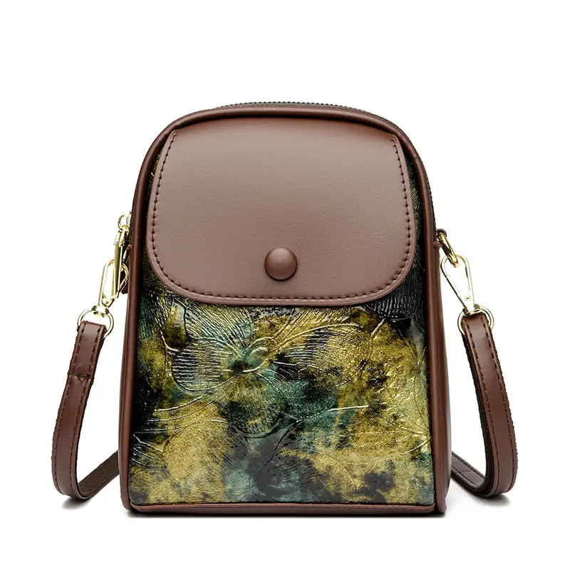 Women's Brown Leaf Print Shoulder Crossbody Bag
